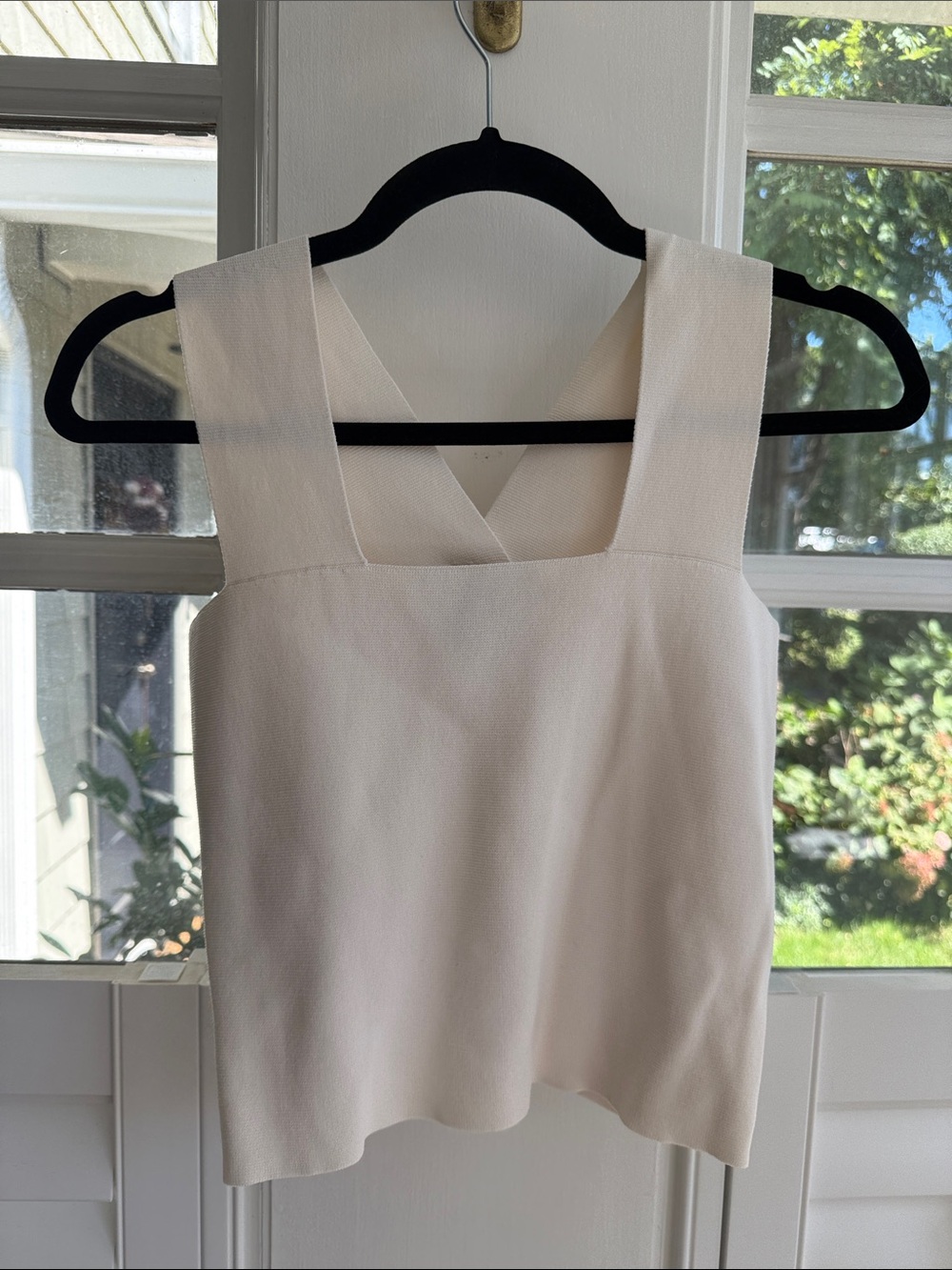 House of Harlow 1960 Cream Square-Neck Wide-Strap Tank Top Small